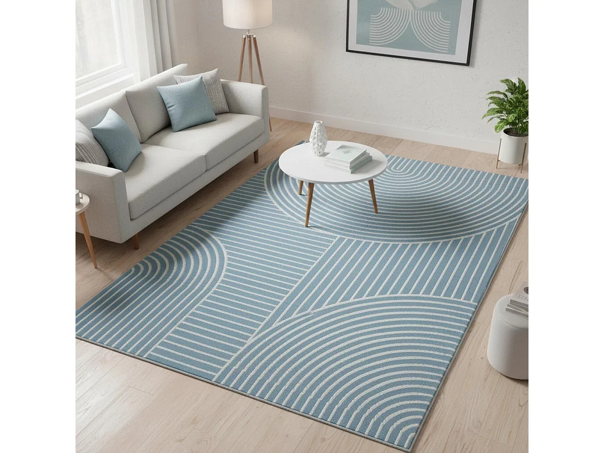 tapis salon 160x225 tissé bleu rectangle motif géométrique LYN49 ARCROL