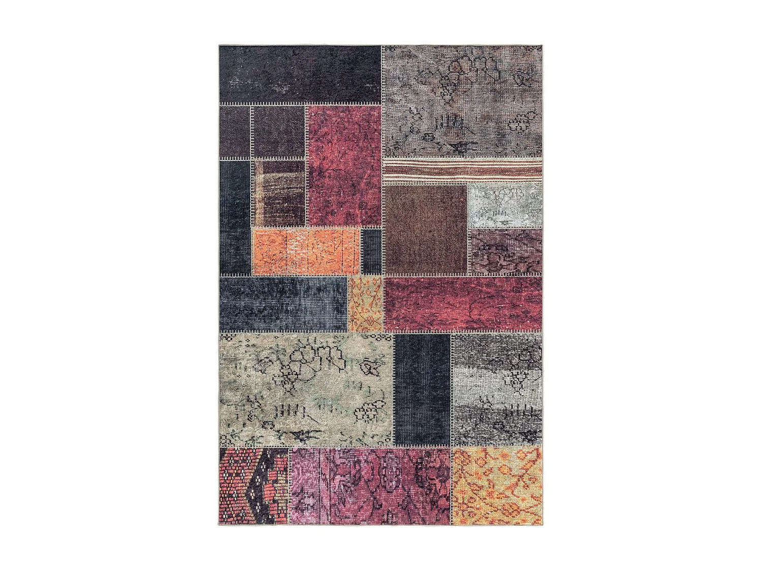 tapis couloir 80x250 tissé orange et noir rectangle motif oriental AKIOK