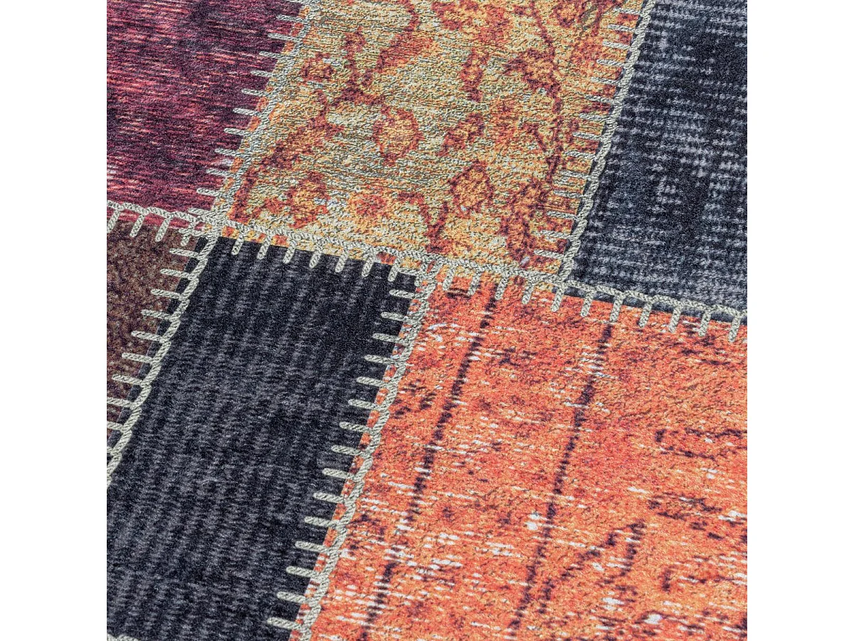 tapis couloir 80x250 tissé orange et noir rectangle motif oriental AKIOK