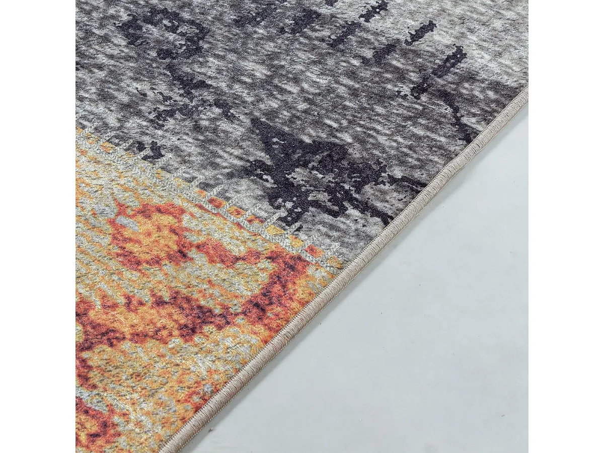 tapis couloir 80x250 tissé orange et noir rectangle motif oriental AKIOK