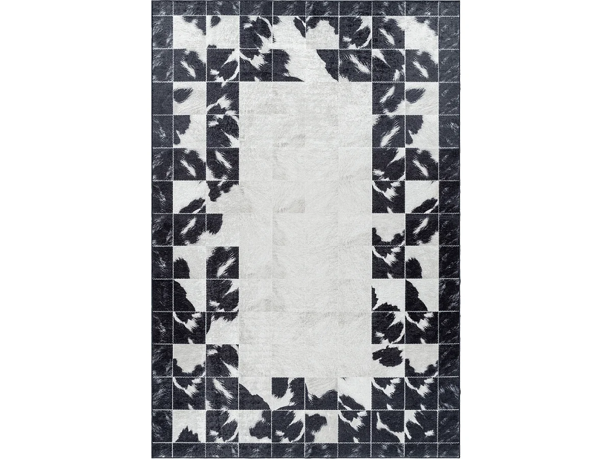 tapis entrée 80x150 tissé noir et crème rectangle motif fresque NOATAK