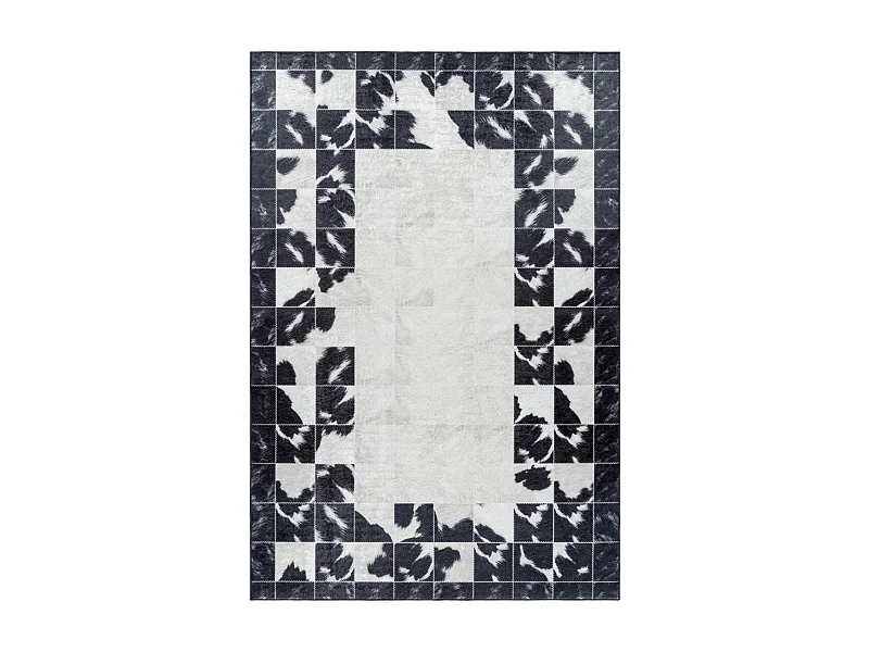 tapis entrée 80x150 tissé noir et crème rectangle motif fresque NOATAK
