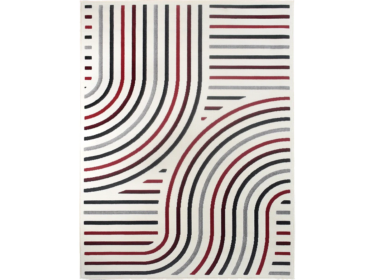 tapis salon 200x290 tissé rouge et crème rectangle motif géométrique AF2 MUCOUR