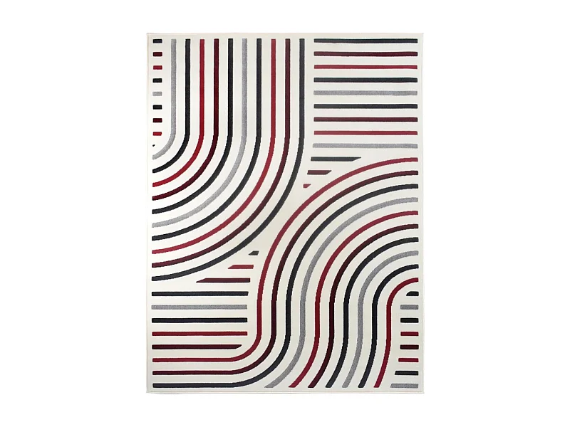 tapis salon 200x290 tissé rouge et crème rectangle motif géométrique LYN49 MUCOUR