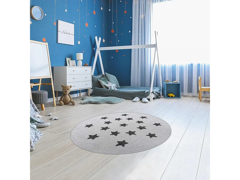 Tapis rond Ø140cm fait à la main en coton motif enfant pour chambre ETOILE R