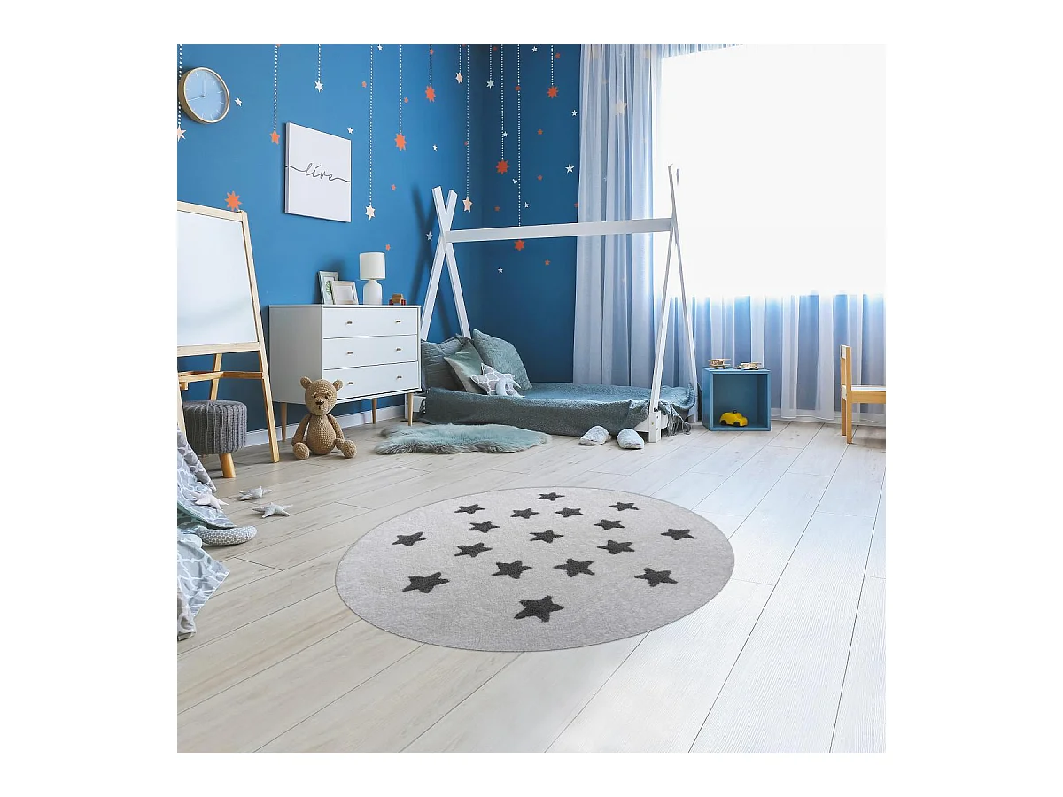 Tapis rond Ø140cm fait à la main en coton motif enfant pour chambre ETOILE R