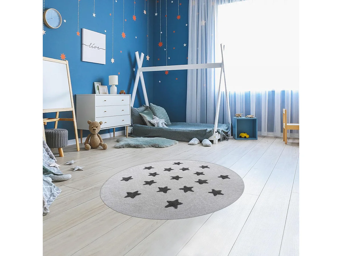 Tapis rond Ø140cm fait à la main en coton motif enfant pour chambre ETOILE R