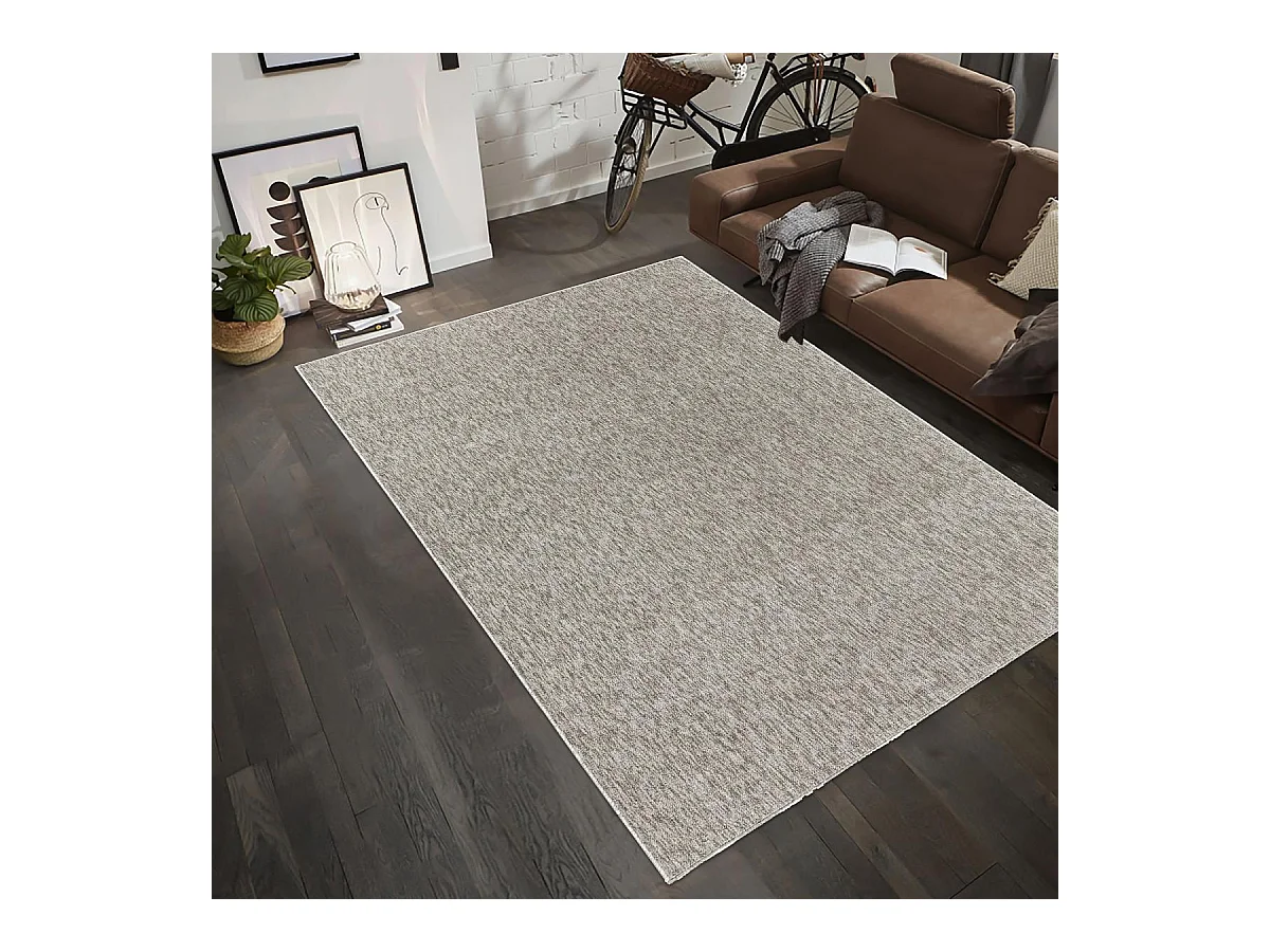 tapis salon 160x230 tissé beige rectangle motif uni SAKRDA