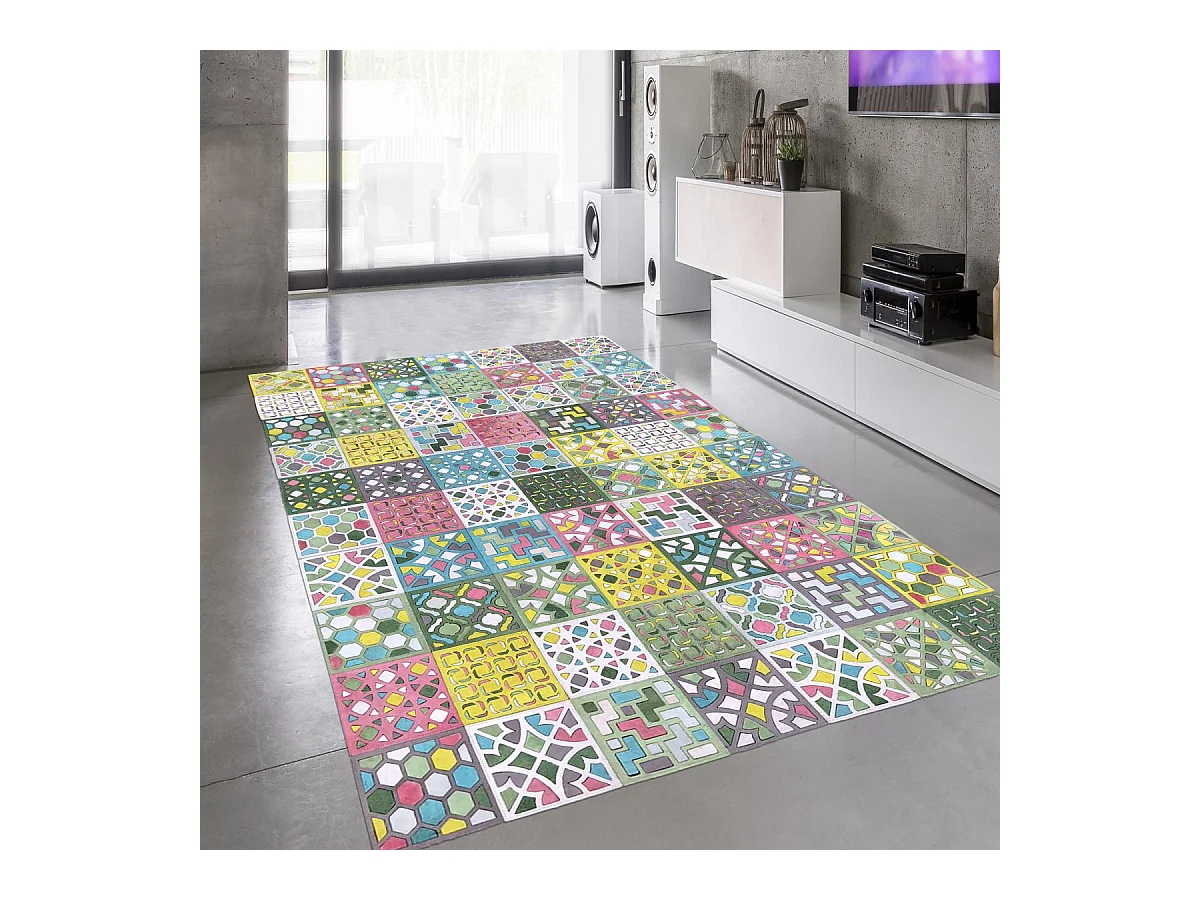 Tapis peau de vache 160x230 kilm fait à la main multicolore