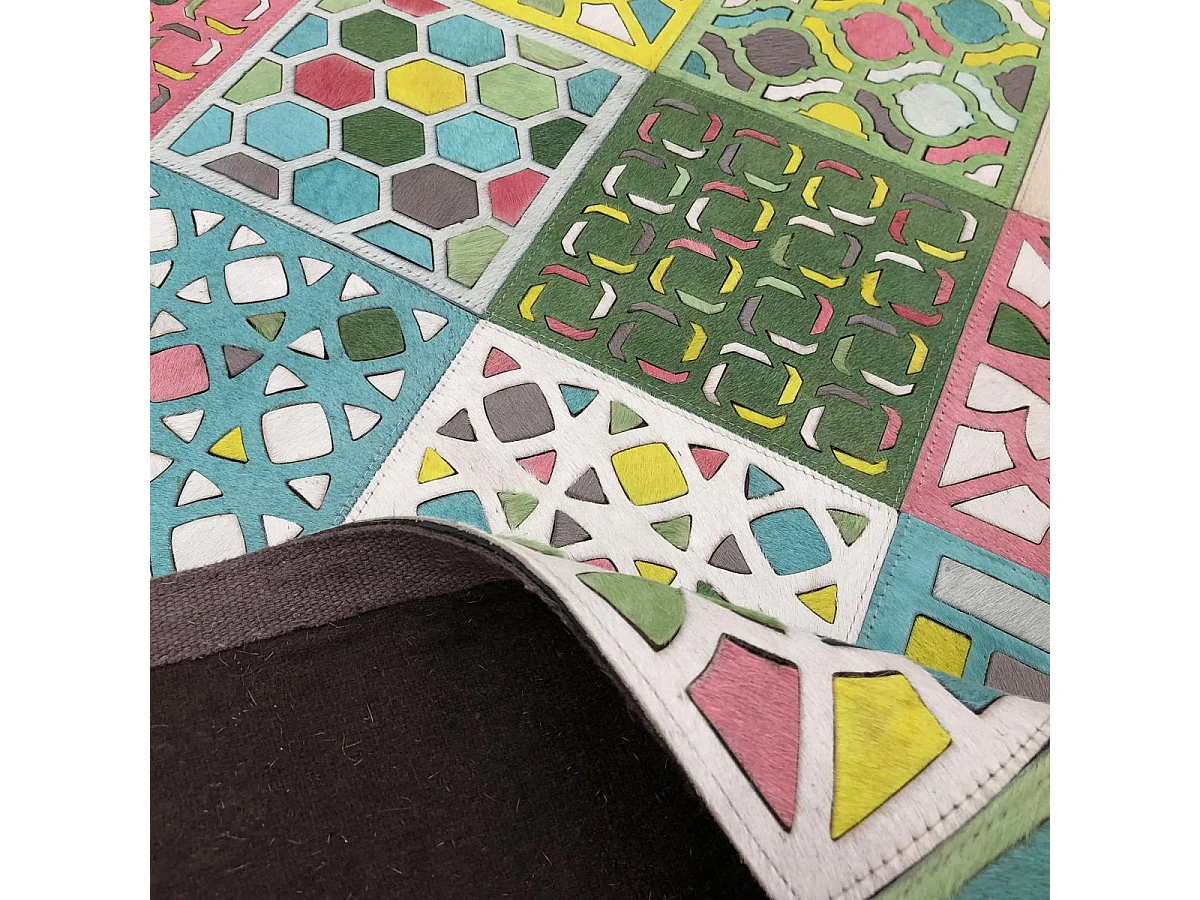 Tappeto in pelle di vacchetta 160x230 kilm fatto a mano multicolore