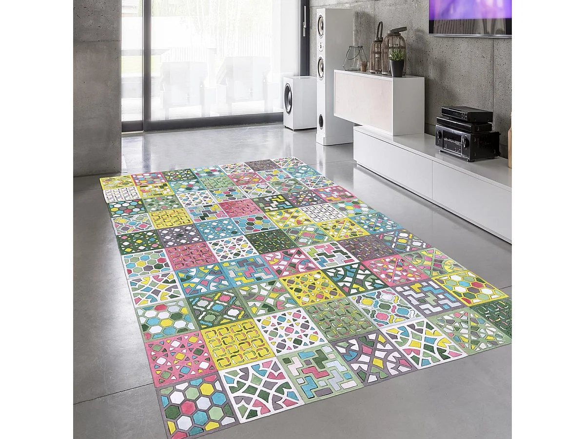 Tappeto in pelle di vacchetta 160x230 kilm fatto a mano multicolore
