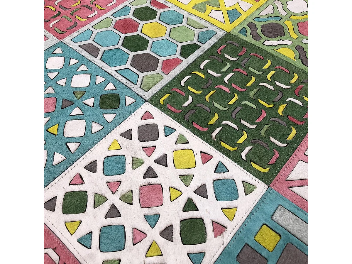 Tappeto in pelle di vacchetta 160x230 kilm fatto a mano multicolore