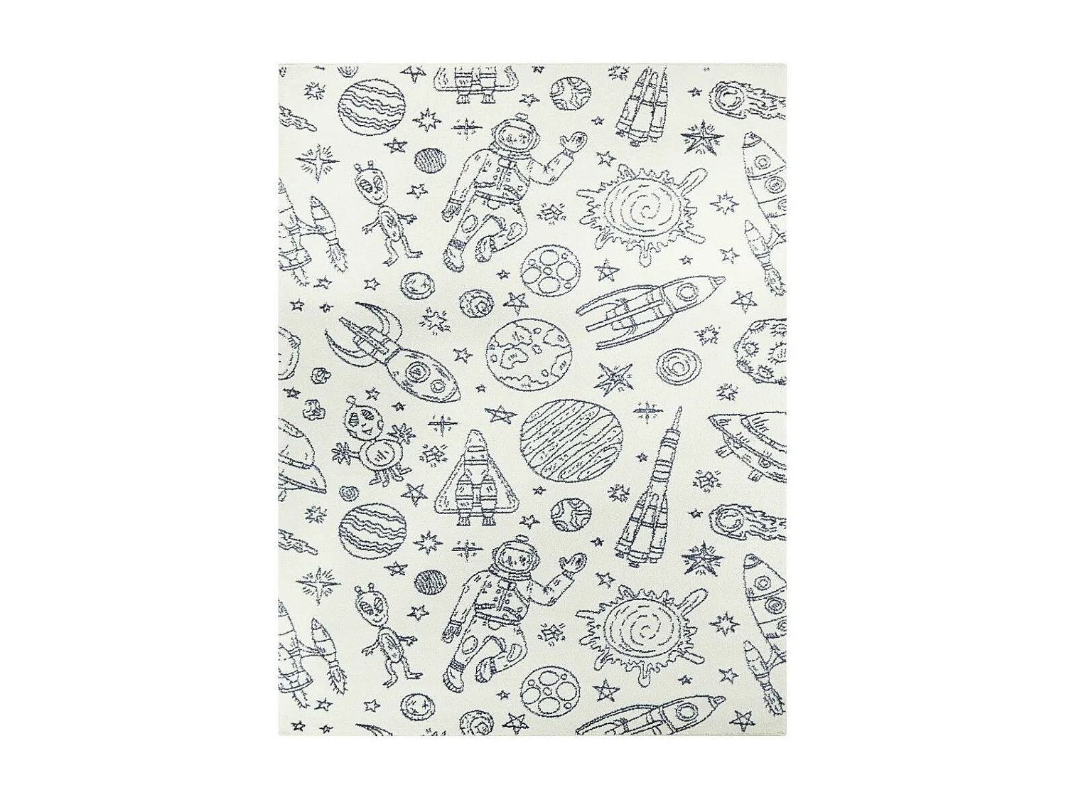 tapis salon 160x213 tissé crème et bleu rectangle motif géométrique NOURNA 3