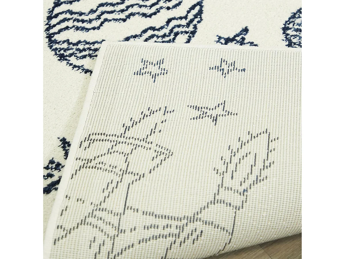 tapis salon 160x213 tissé crème et bleu rectangle motif géométrique NOURNA 3