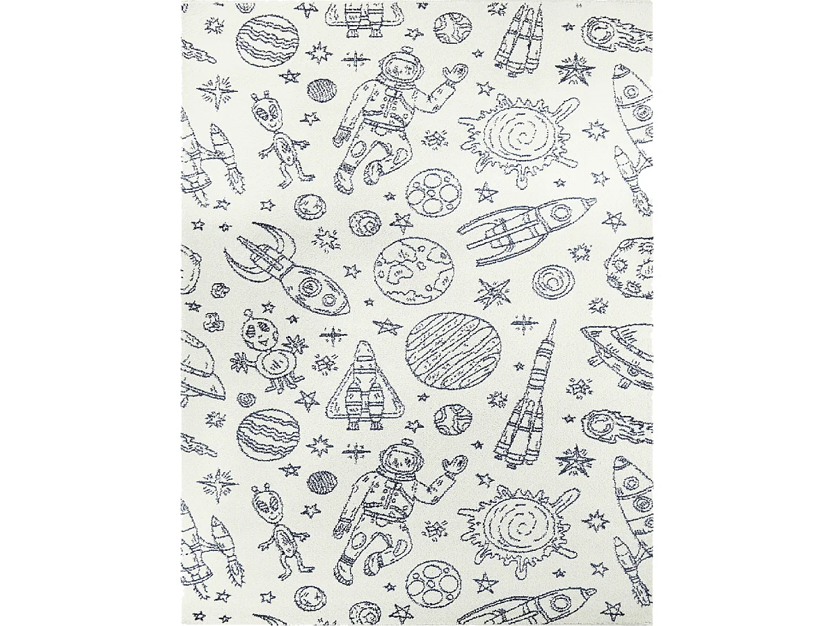 tapis salon 160x213 tissé crème et bleu rectangle motif géométrique NOURNA 3