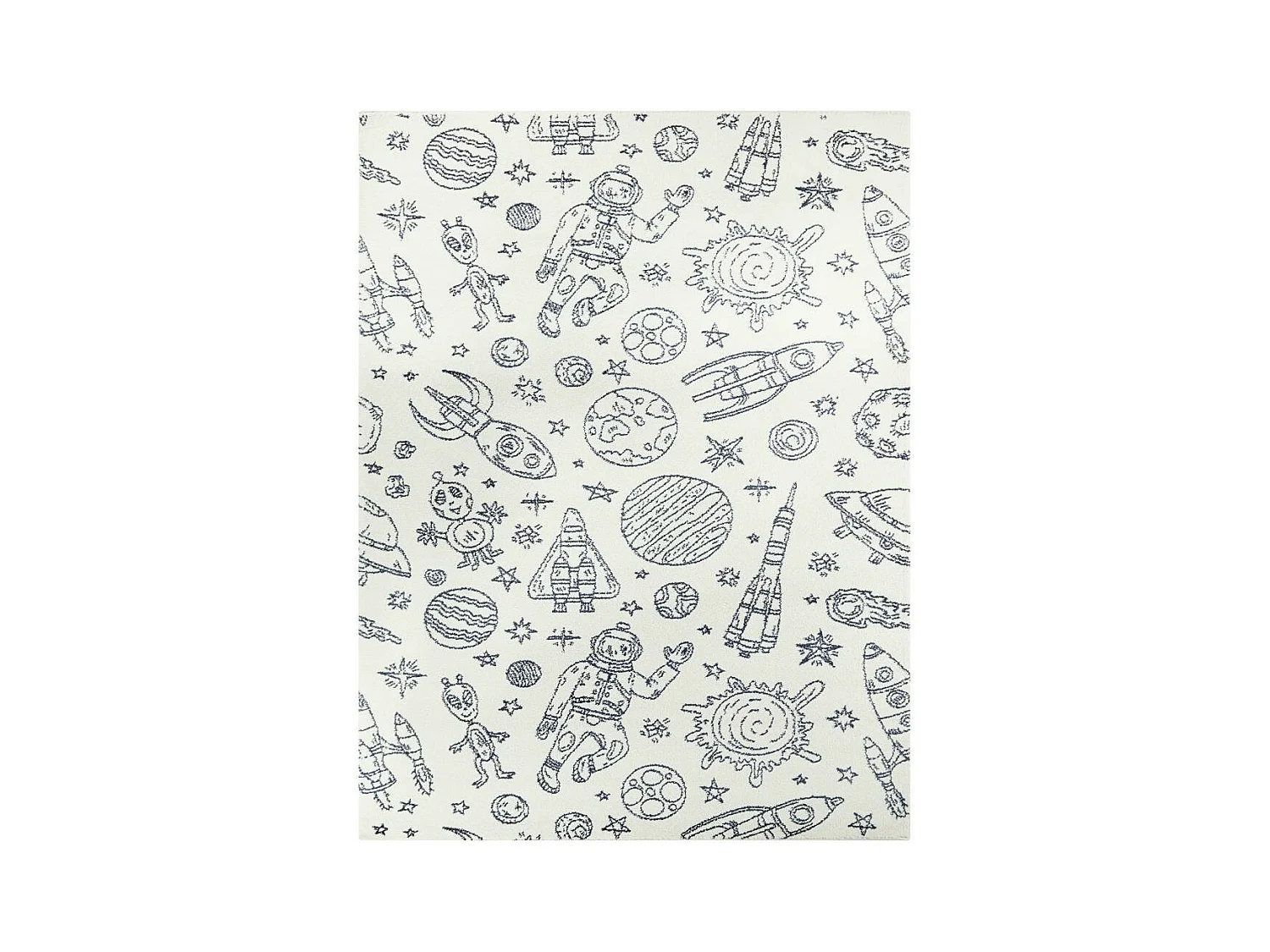 tapis salon 160x213 tissé crème et bleu rectangle motif géométrique NOURNA 3