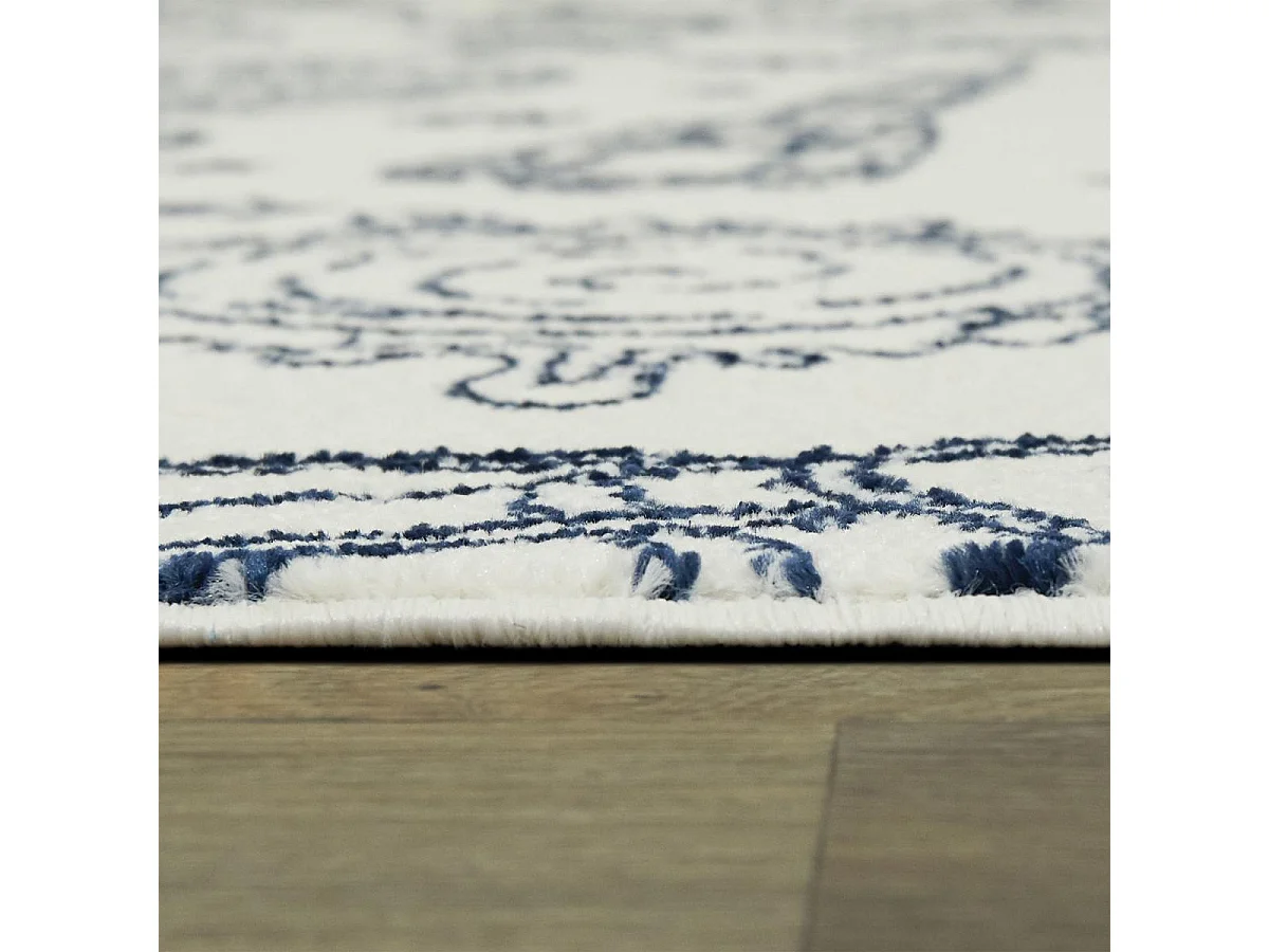 tapis salon 160x213 tissé crème et bleu rectangle motif géométrique NOURNA 3