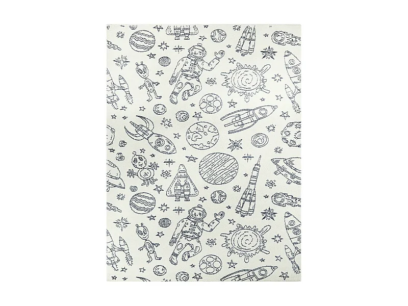 tapis salon 160x213 tissé crème et bleu rectangle motif géométrique NOURNA 3