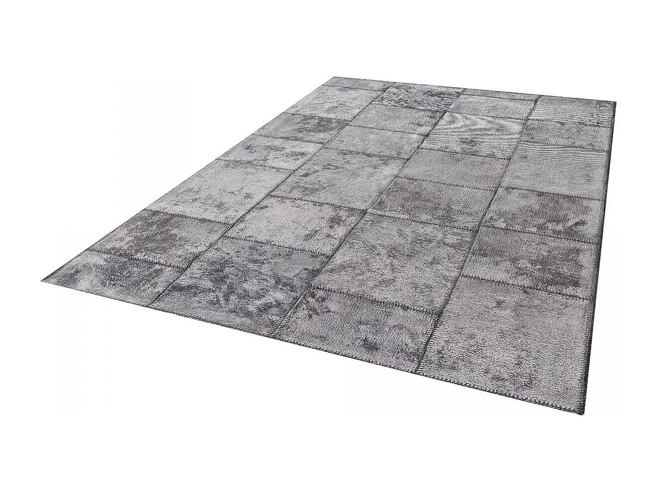 Tapis kilim 160x230 rectangle tissé en coton gris motif géométrique PATSHY
