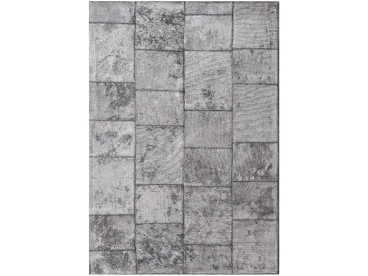 Tapis kilim 160x230 rectangle tissé en coton gris motif géométrique PATSHY