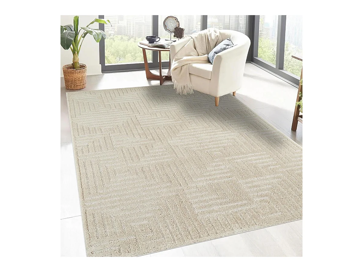 tapis chambre 120x170 tissé crème rectangle motif géométrique ELEGANCE D