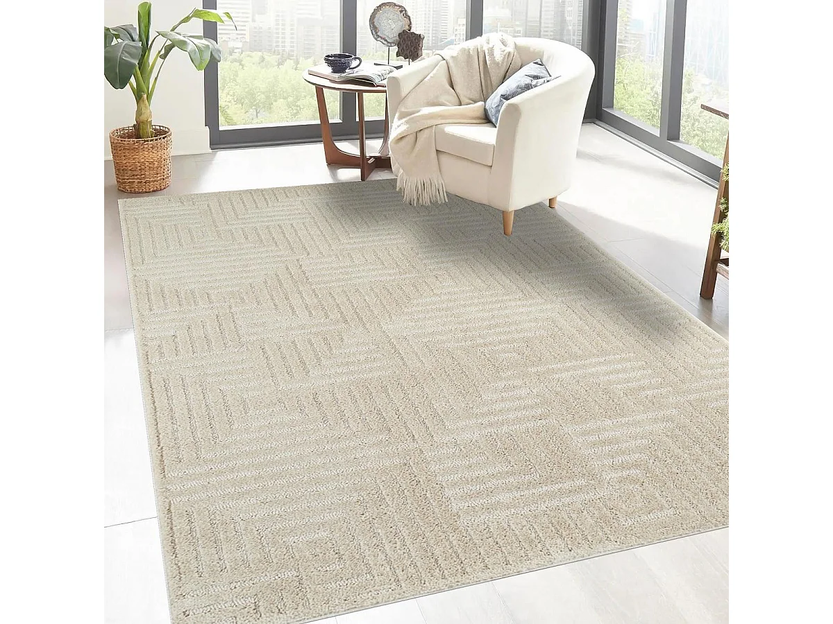 tapis chambre 120x170 tissé crème rectangle motif géométrique ELEGANCE D
