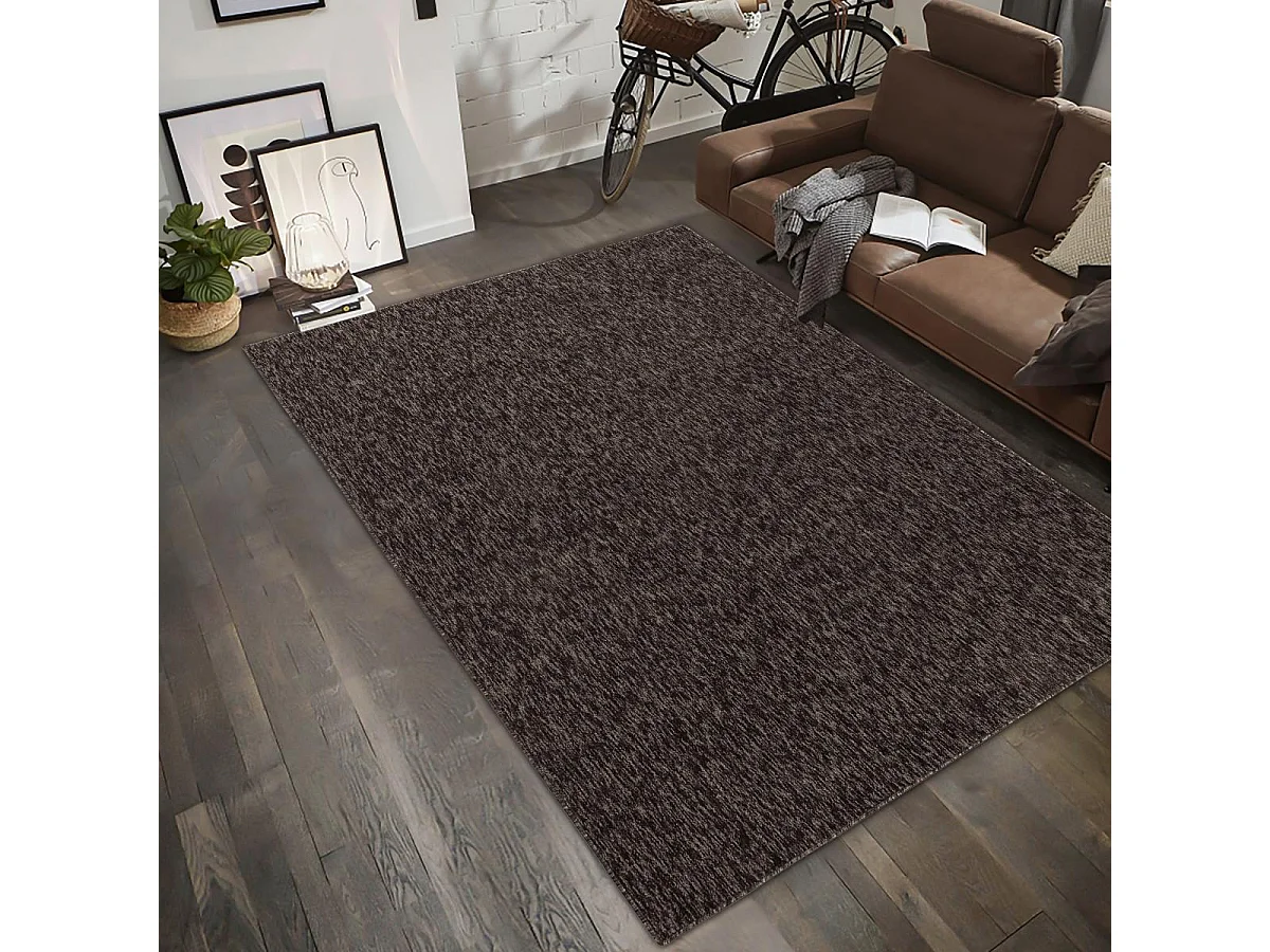 tapis chambre 80x250 tissé marron rectangle motif uni SAKRDA