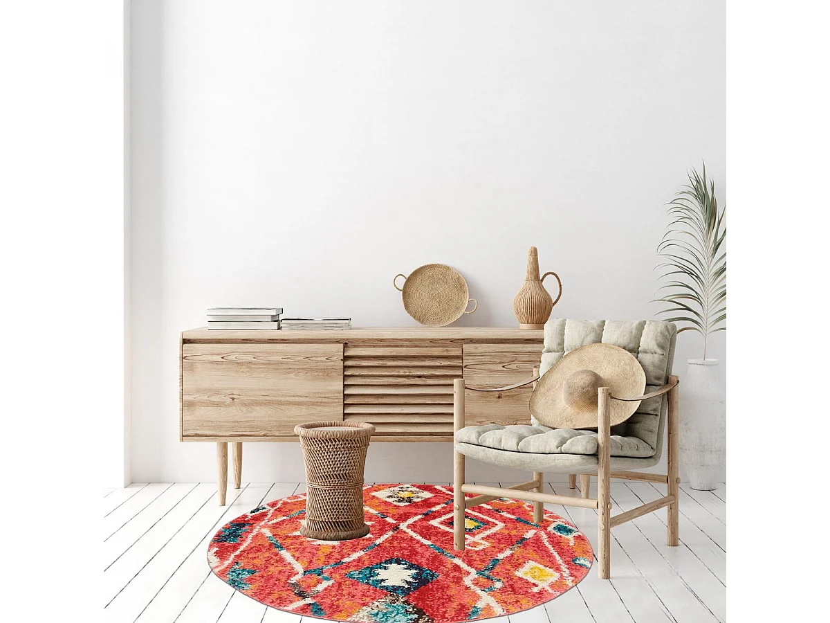 Tapis berbère 280x380 tissé motifs tribaux LYN5 OURIKA bleu et jaune