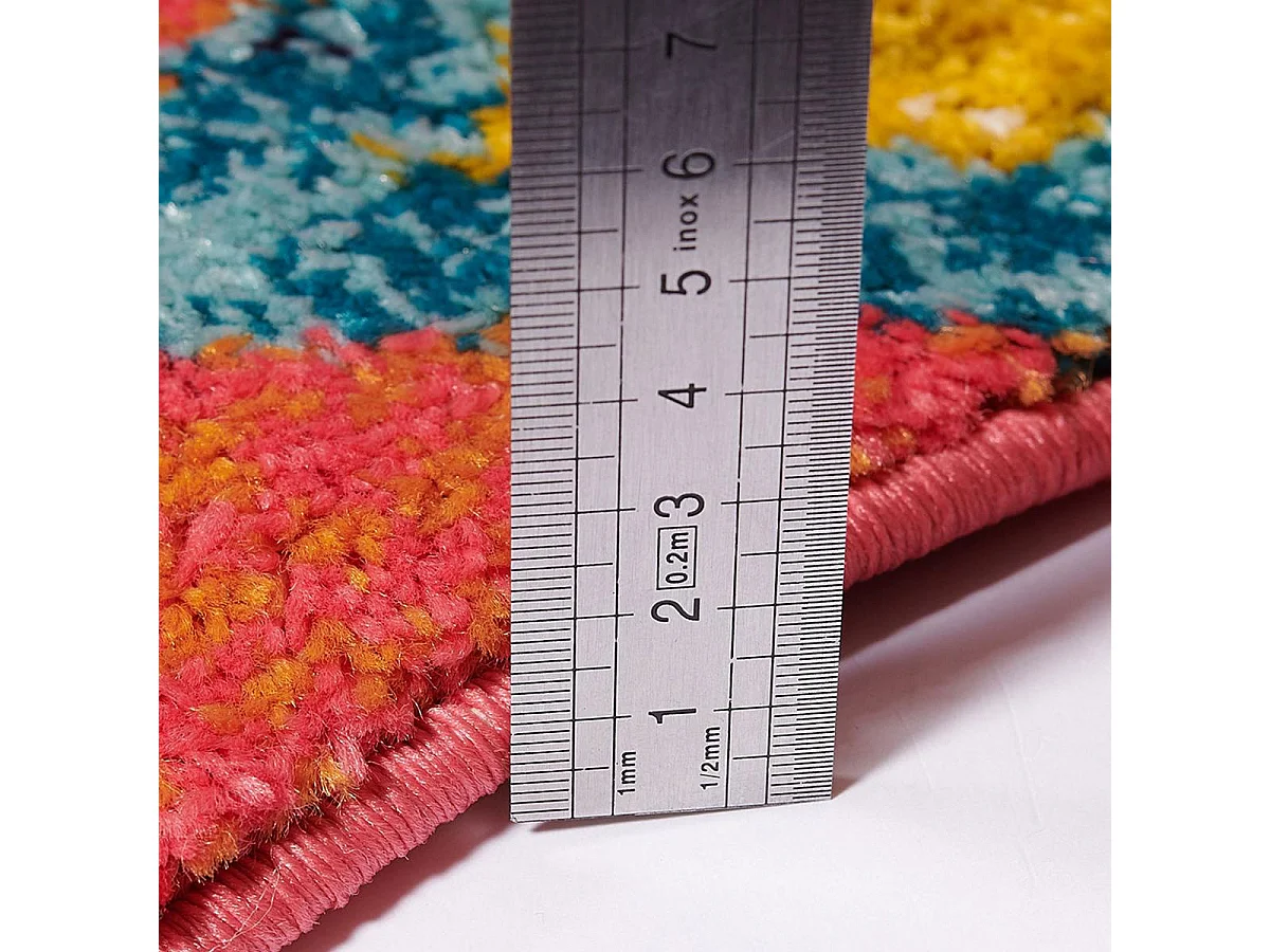 Tapis berbère 280x380 tissé motifs tribaux LYN5 OURIKA B bleu et jaune