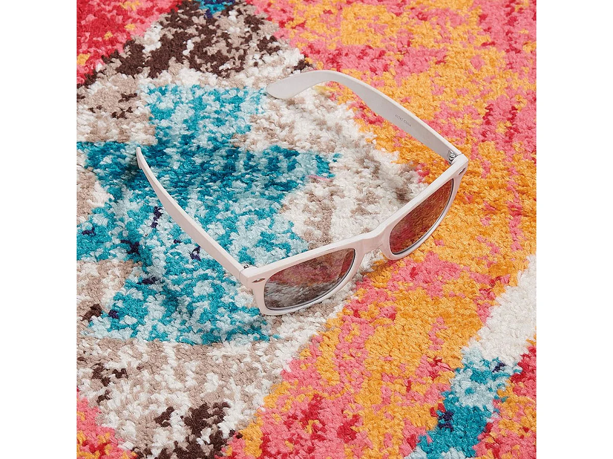 Tappeto berbero 280x380 motivi tribali intrecciati OURIKA blu e giallo