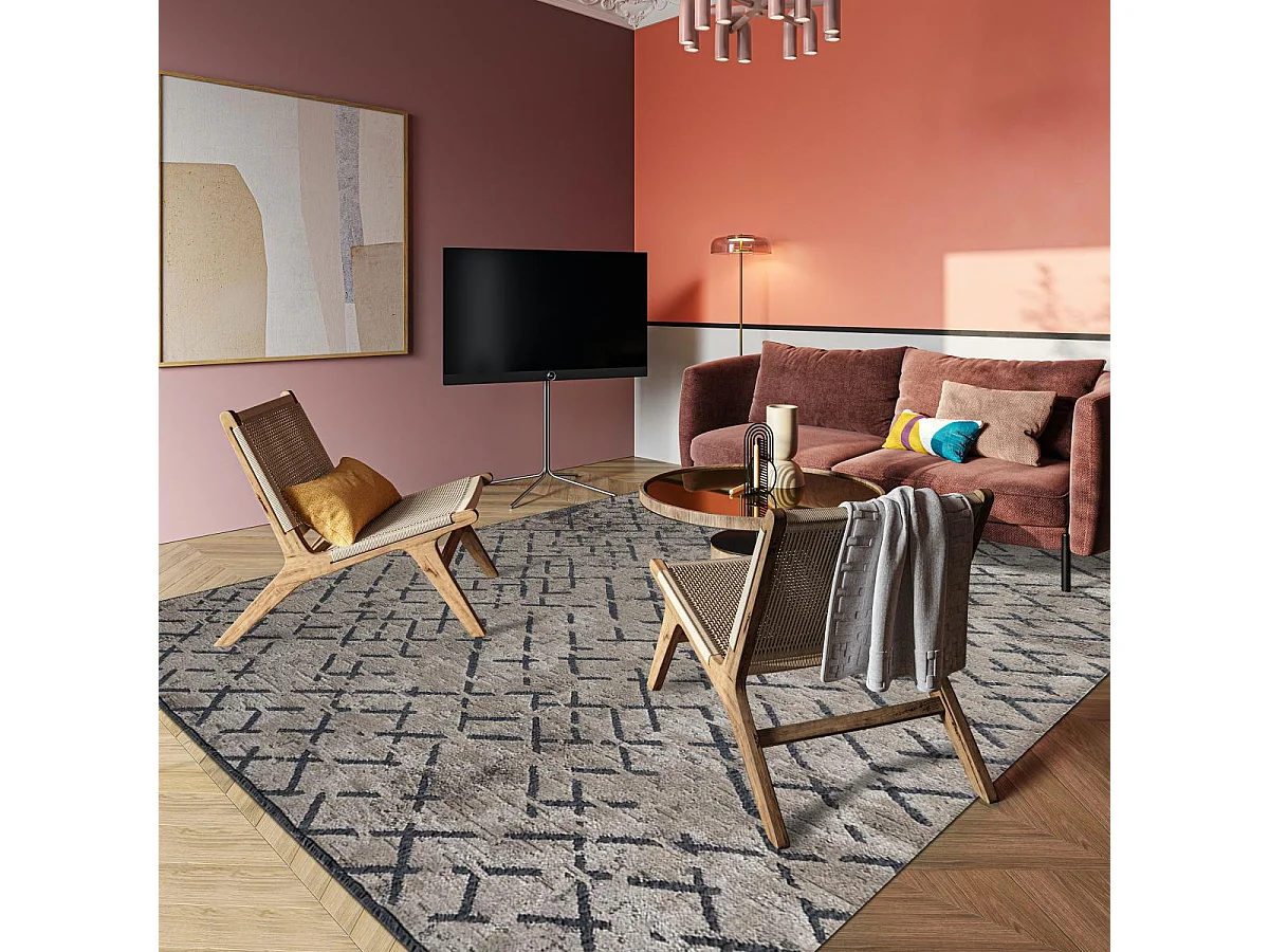 Tappeto Kilim 200x250 rettangolo intrecciato in cotone grigio modello semplice CRISTYEL