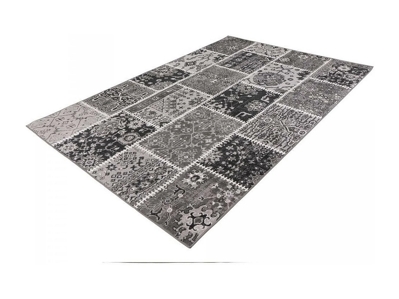 Tapis kilim 160x230 rectangle tissé gris et noir PATCHKUN