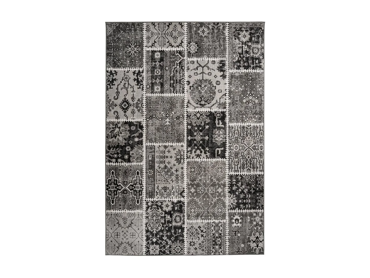 Tapis kilim 160x230 rectangle tissé gris et noir PATCHKUN