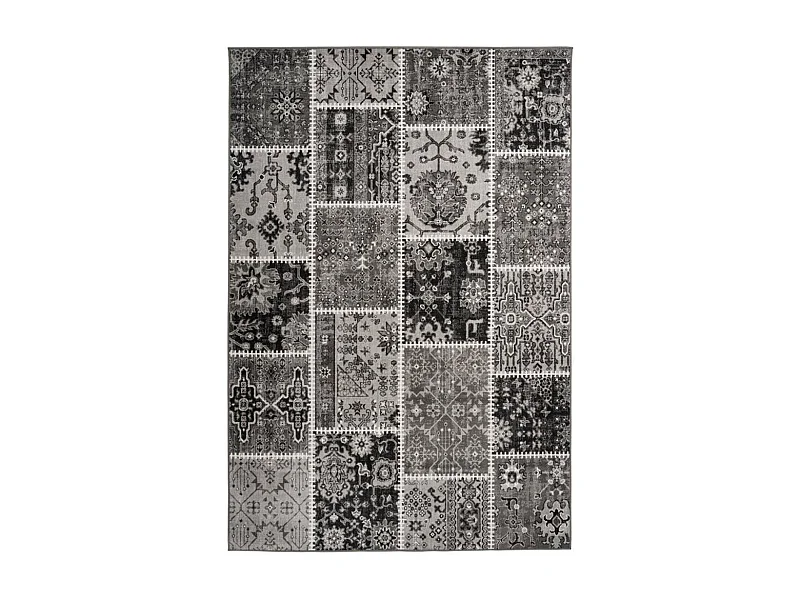 Tapis kilim 160x230 rectangle tissé gris et noir PATCHKUN