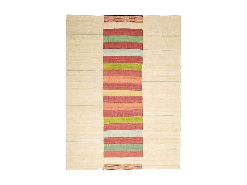 Authentique tapis d'Orient 166x225 kilim fait main en laine beige et rouge AA