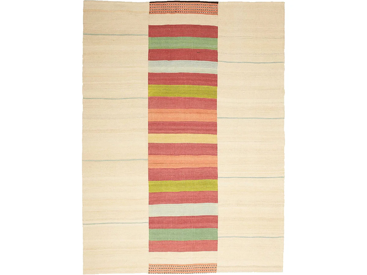 Authentique tapis d'Orient 166x225 kilim fait main en laine beige et rouge AA