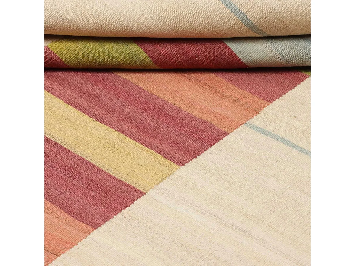 Authentique tapis d'Orient 166x225 kilim fait main en laine beige et rouge AA