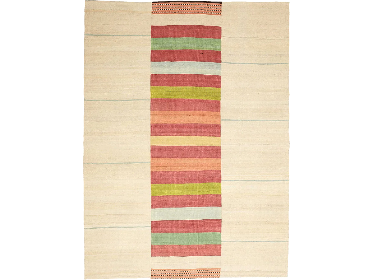 Authentique tapis d'Orient 166x225 kilim fait main en laine beige et rouge AA