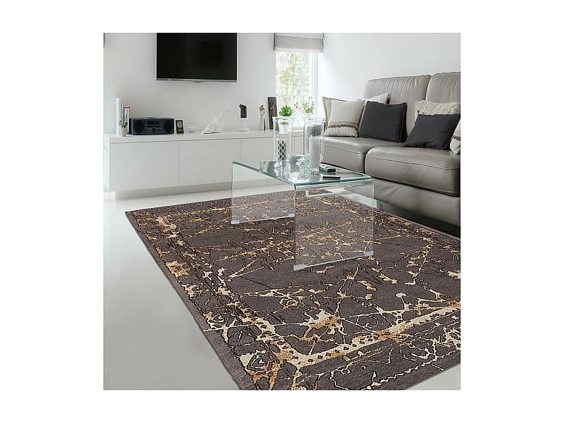 Tapis kilim 200x290 rectangle fait main gris motif abstrait DESTURAL