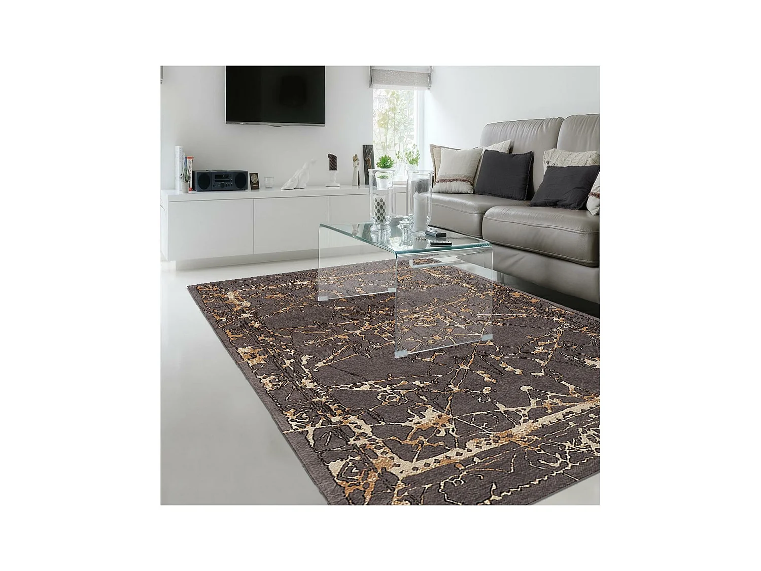 Tapis kilim 200x290 rectangle fait main gris motif abstrait DESTURAL
