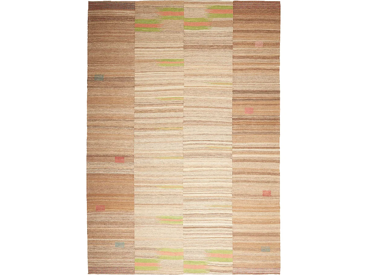 Authentique tapis d'Orient 214x304 kilim fait main en laine marron et beige H