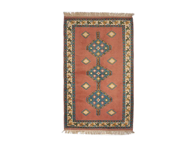 Authentique tapis d'Orient 138x212 fait main en laine orange et blanc KARS