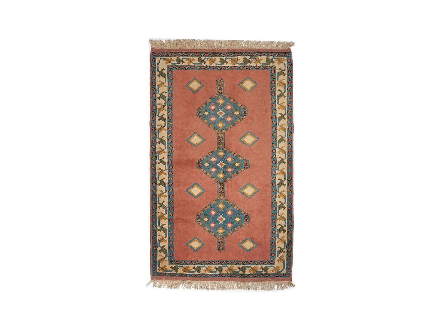 Authentique tapis d'Orient 138x212 fait main en laine orange et blanc KARS