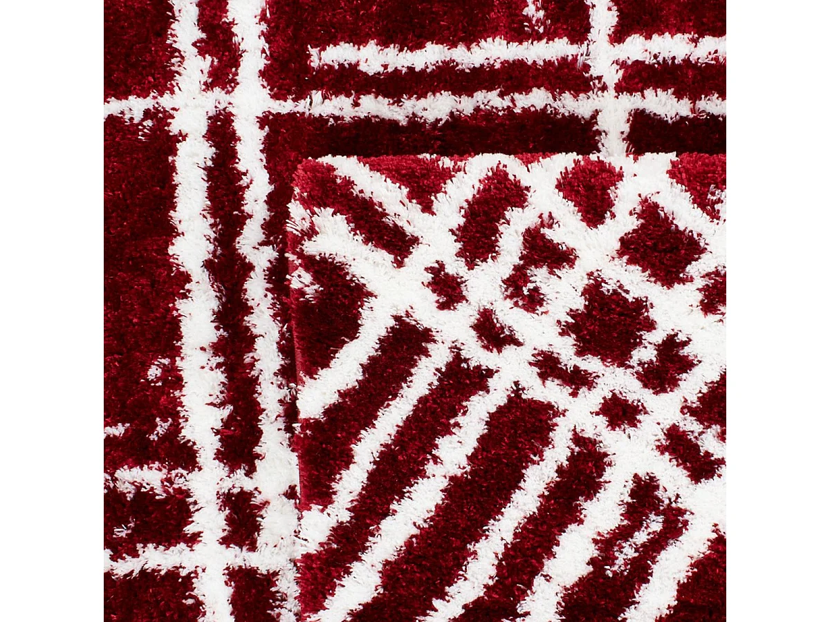 Tapis shaggy 67x90 rectangle tissé rouge et blanc motif géométrique EMBER 1