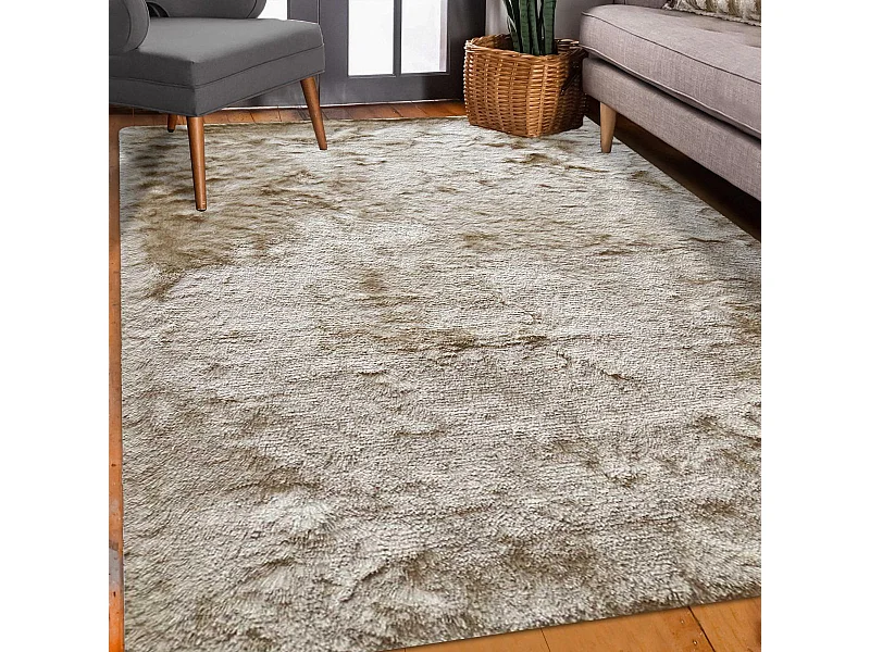 Tapis shaggy 80x140 rectangle fait main beige clair et beige foncé motif uni