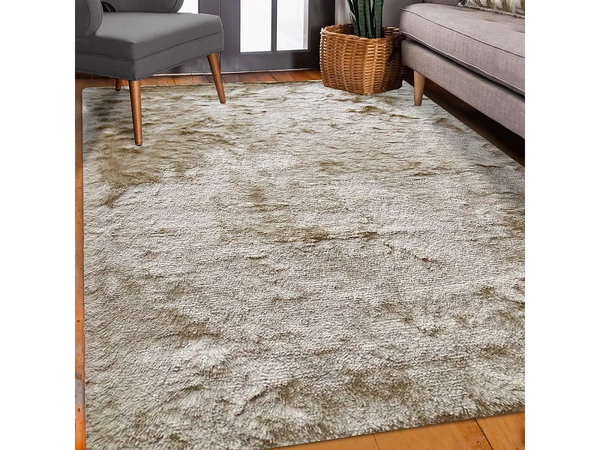 Tapis shaggy 80x140 rectangle fait main beige clair et beige foncé motif uni