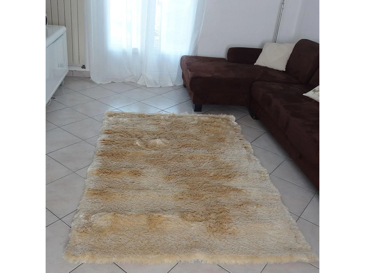 Tapis shaggy 80x140 rectangle fait main beige clair et beige foncé motif uni