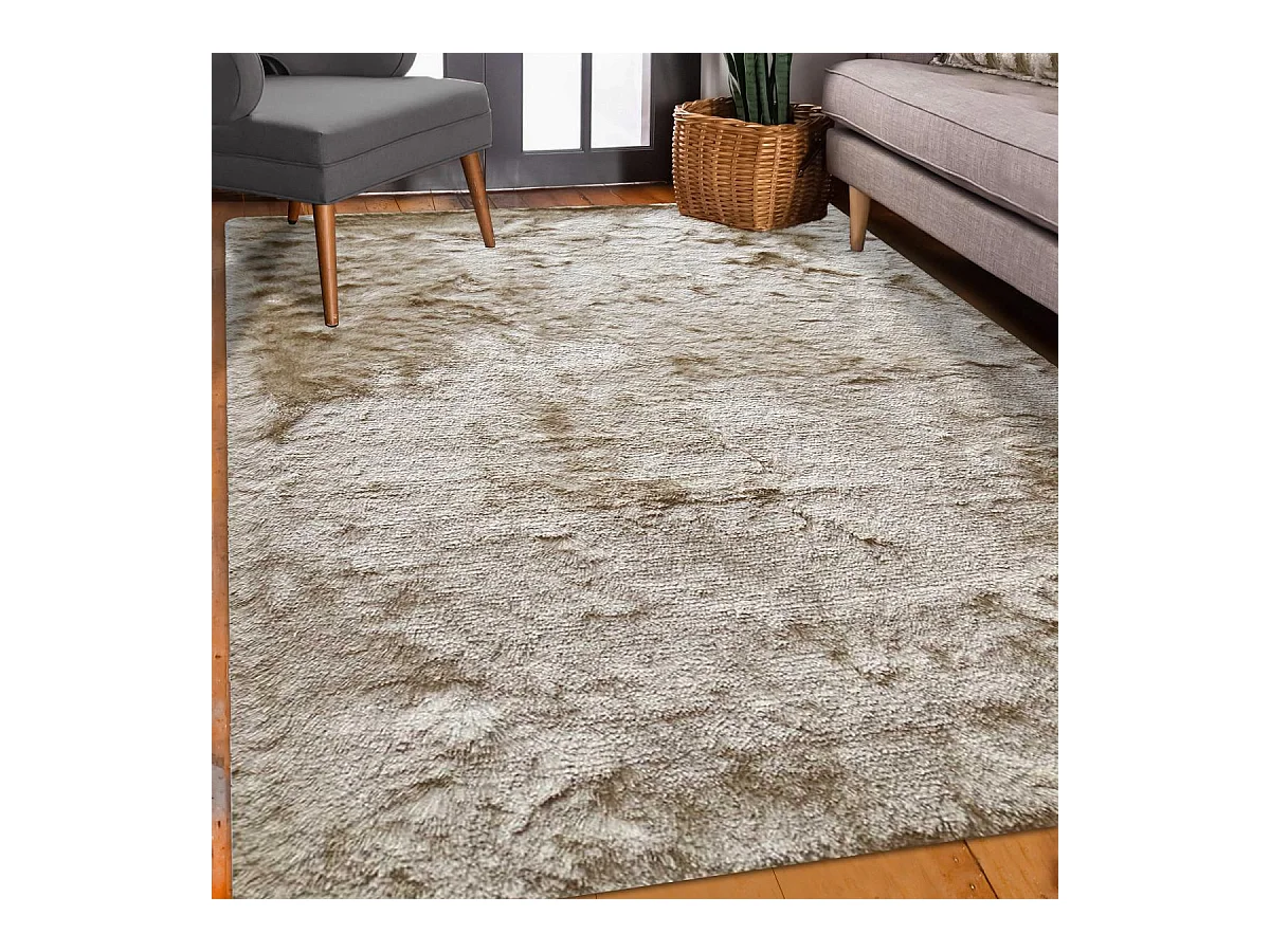 Tapis shaggy 80x140 rectangle fait main beige clair et beige foncé motif uni