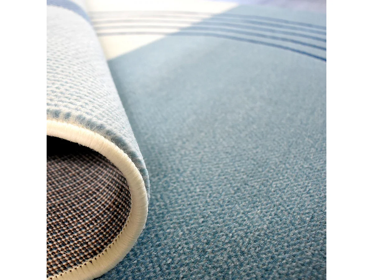 tapis salon 160x225 tissé bleu et crème rectangle motif rétro-vintage LYN49 COURBLA