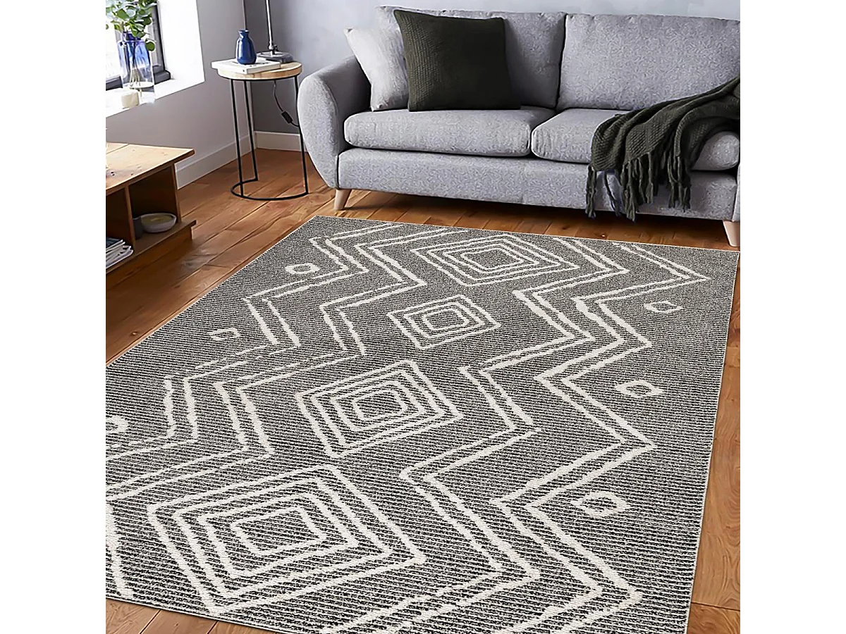 Tapis berbère 80x250 tissé motifs ethno-chic NAXTAZ 3 noir et crème